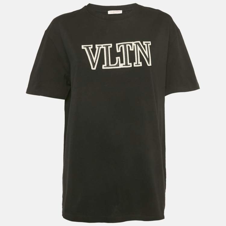 مملوكة مسبقًا Valentino Black Cotton VLTN Appliqued Crew Neck T-Shirt M