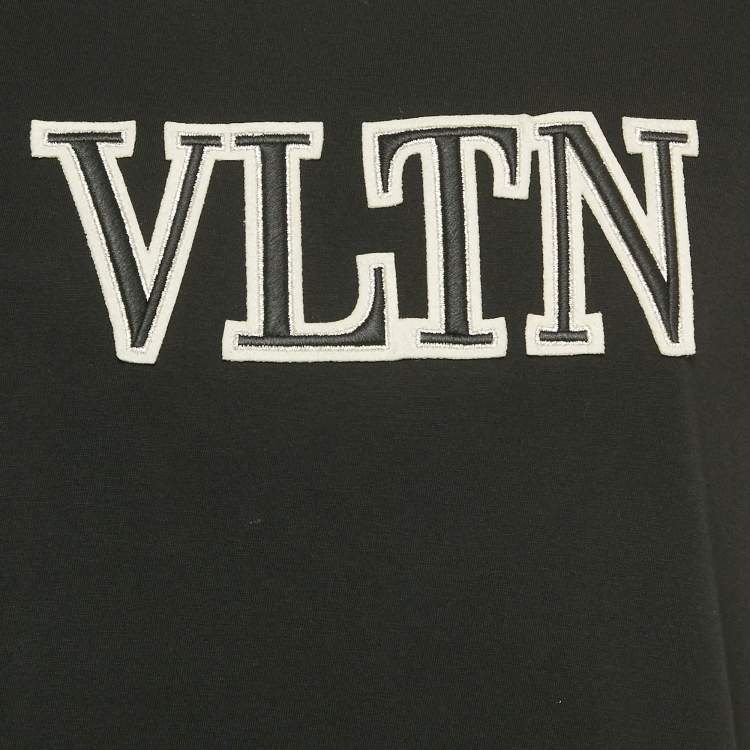 مملوكة مسبقًا Valentino Black Cotton VLTN Appliqued Crew Neck T-Shirt M