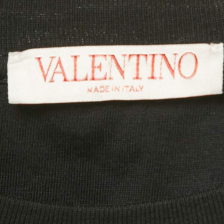 مملوكة مسبقًا Valentino Black Cotton VLTN Appliqued Crew Neck T-Shirt M