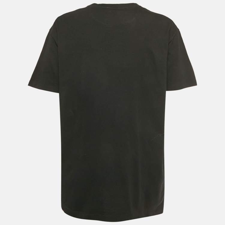 Pre Owned Valentino Black Sequined Cotton Half Sleeve T-Shirt M