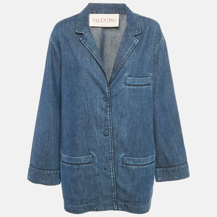 Pre Owned Valentino Navy Blue Denim Button Front Blazer L