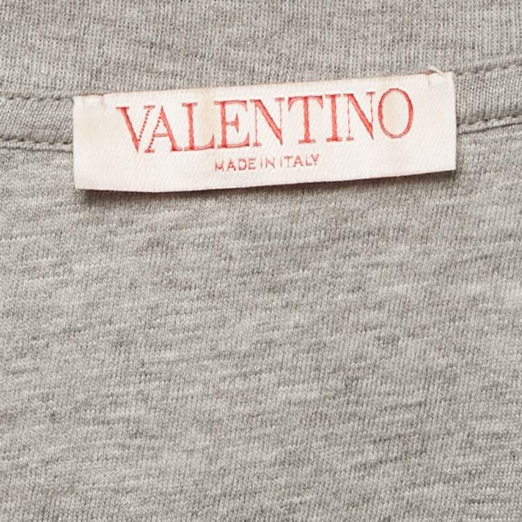 Pre Owned Valentino Grey Logo Printed Cotton nit Embellished Detail T-Shirt L