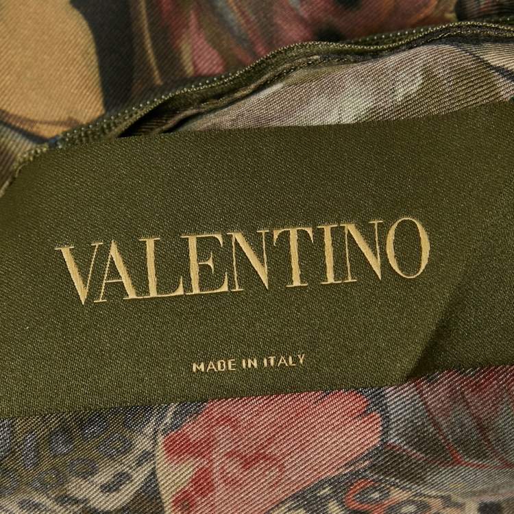 Pre Owned Valentino Black Green Butterfly Print Silk Mini Dress M