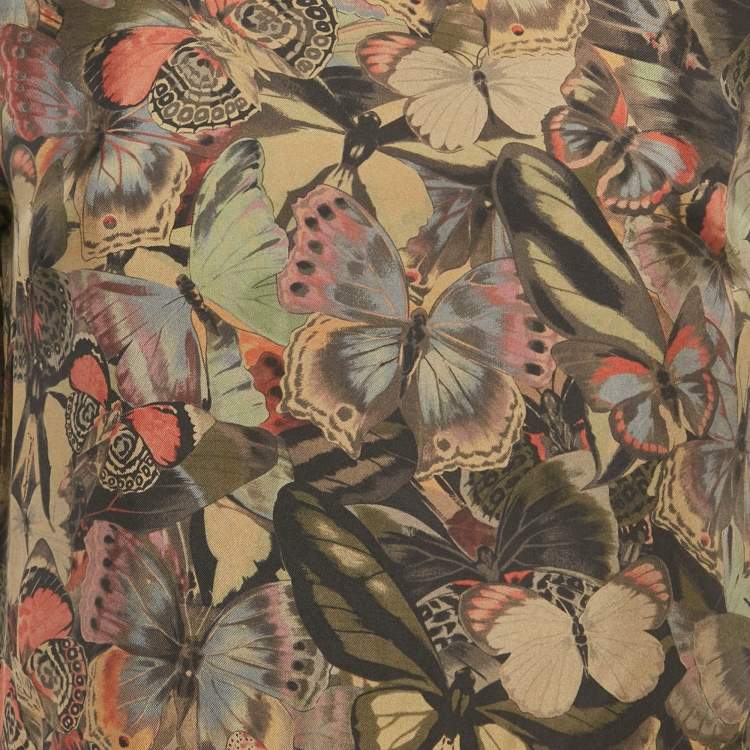 Pre Owned Valentino Black Green Butterfly Print Silk Mini Dress M
