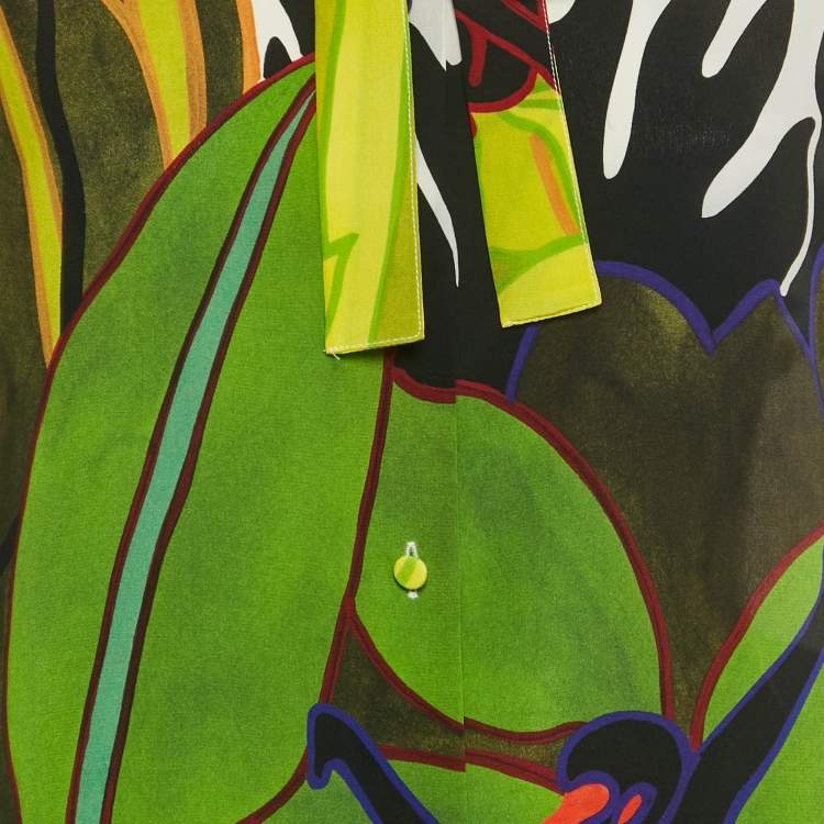 Pre Owned Valentino Green Printed Silk Shirt M