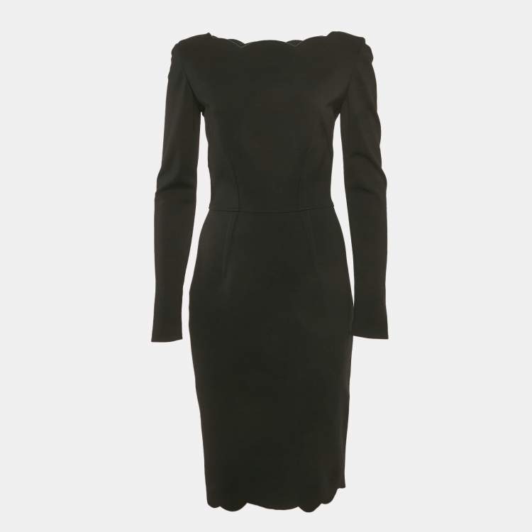 Pre Owned Valentino Black Wool Scallop Trim Short Dress M