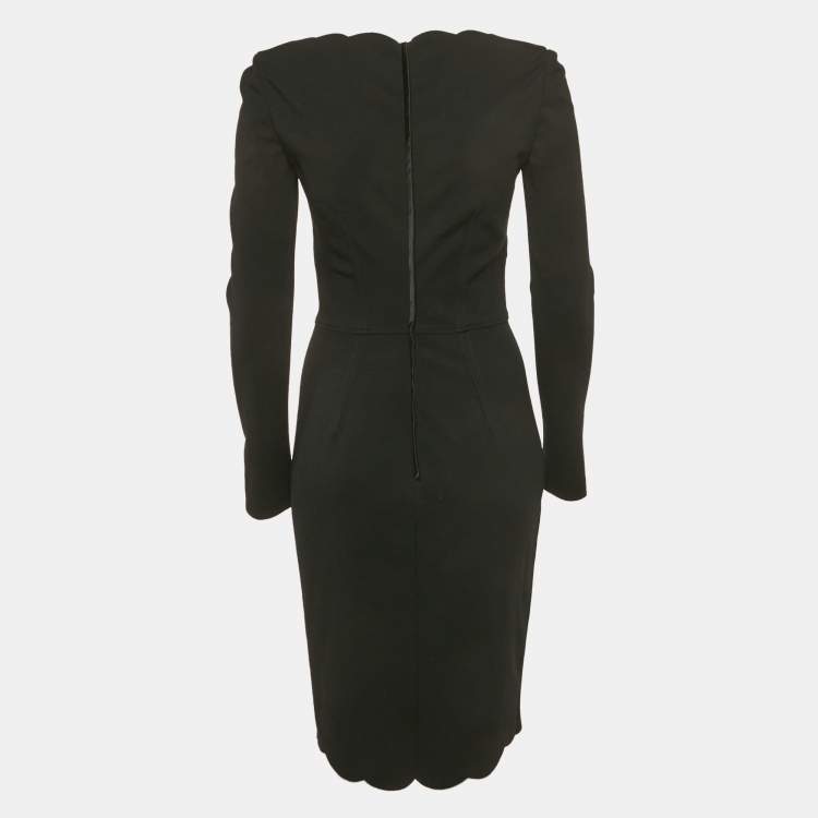 Pre Owned Valentino Black Wool Scallop Trim Short Dress M