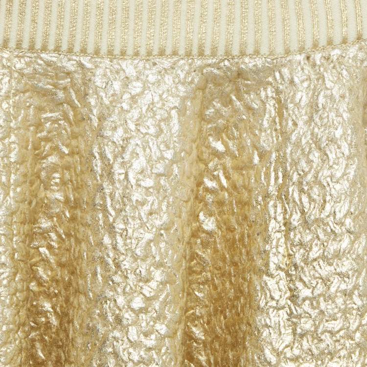 Pre Owned Valentino Gold Metallic Coated Knit Mini Skirt XS