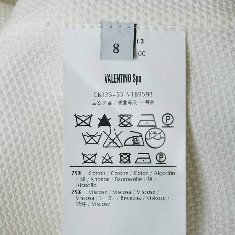 Pre Owned Valentino White Waffle Knit Scallop Jacket M