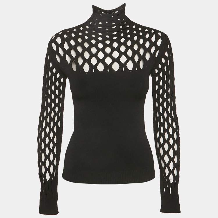 Pre Owned Valentino Black Stretch Mesh Knit Pull Over M