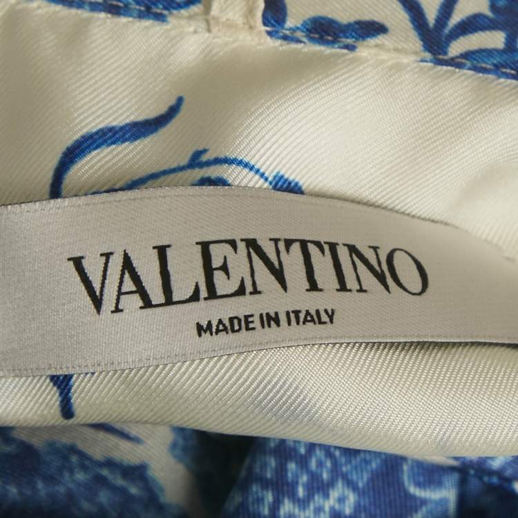 Pre Owned Valentino Blue/White Floral Print Silk Blouse and Pants Set S
