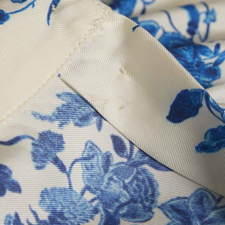 Pre Owned Valentino Blue/White Floral Print Silk Blouse and Pants Set S