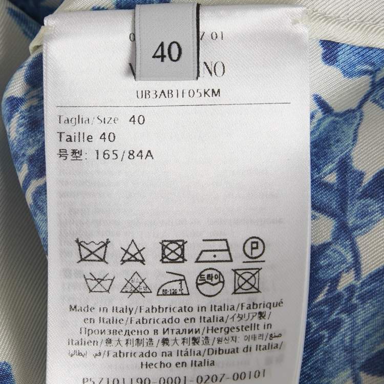 Pre Owned Valentino Blue/White Floral Print Silk Blouse and Pants Set S