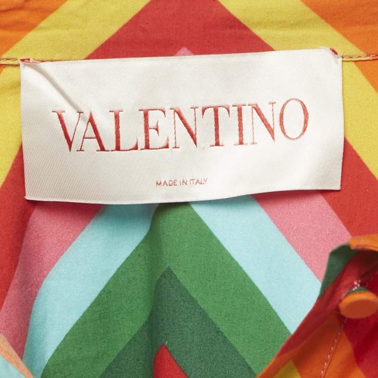 Pre Owned Valentino Multicolor Zig-Zag Cotton Flared Maxi Dress S