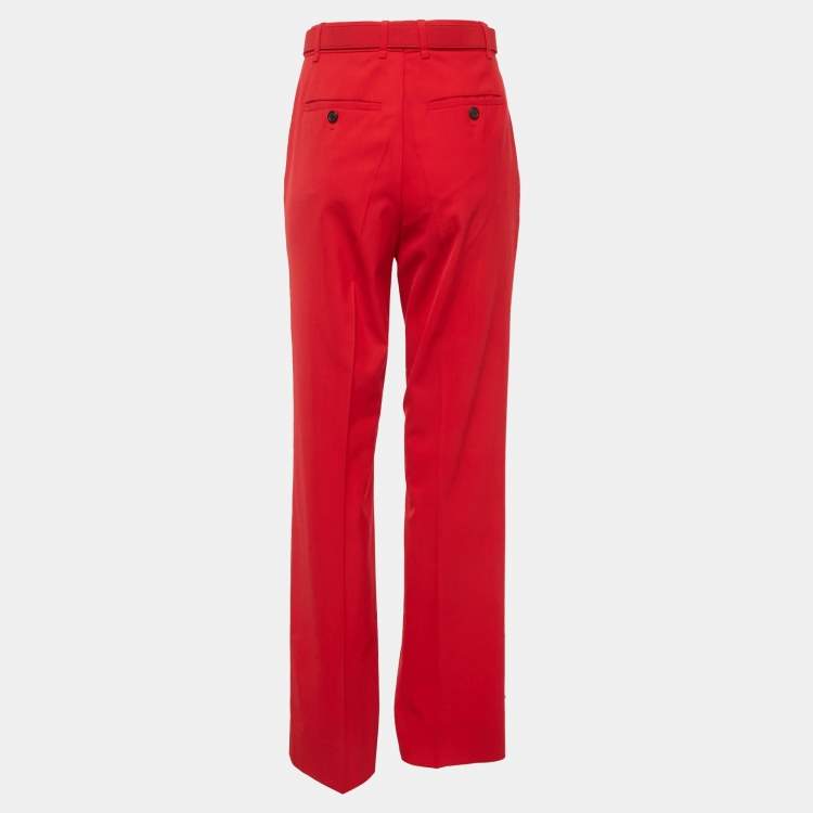 Pre Owned Valentino Red Crepe Belted High Rise Trouser M