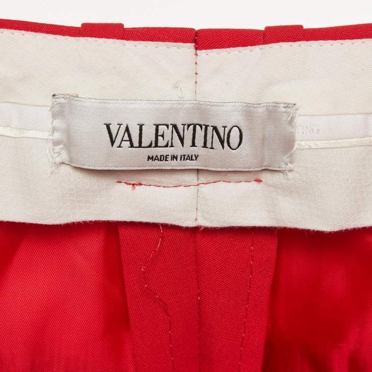 Pre Owned Valentino Red Crepe Belted High Rise Trouser M