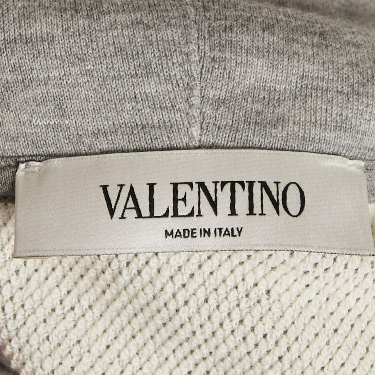 Pre Owned Valentino Grey Logo Sequin Cotton Knit Hooded Sweatshirt M