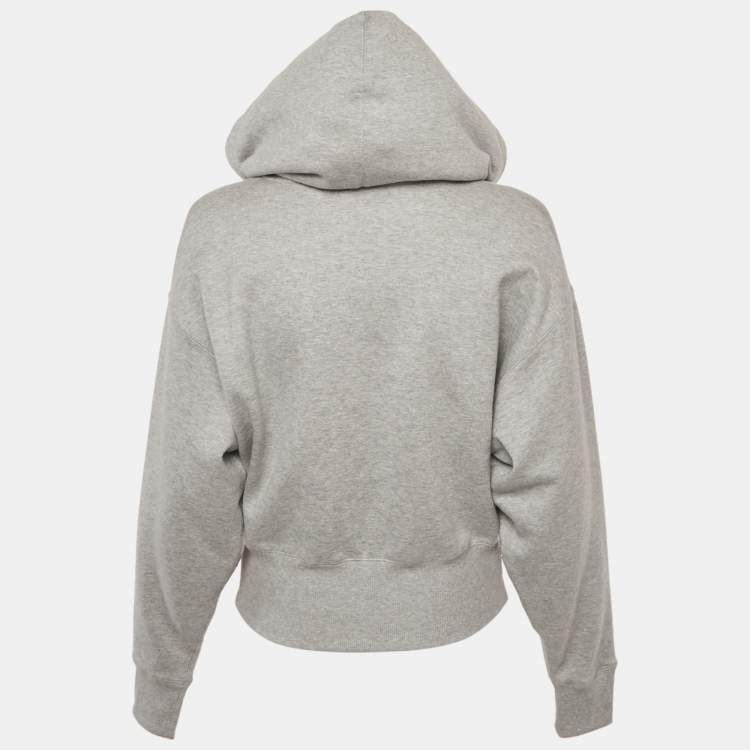 Pre Owned Valentino Grey Logo Sequin Cotton Knit Hooded Sweatshirt M