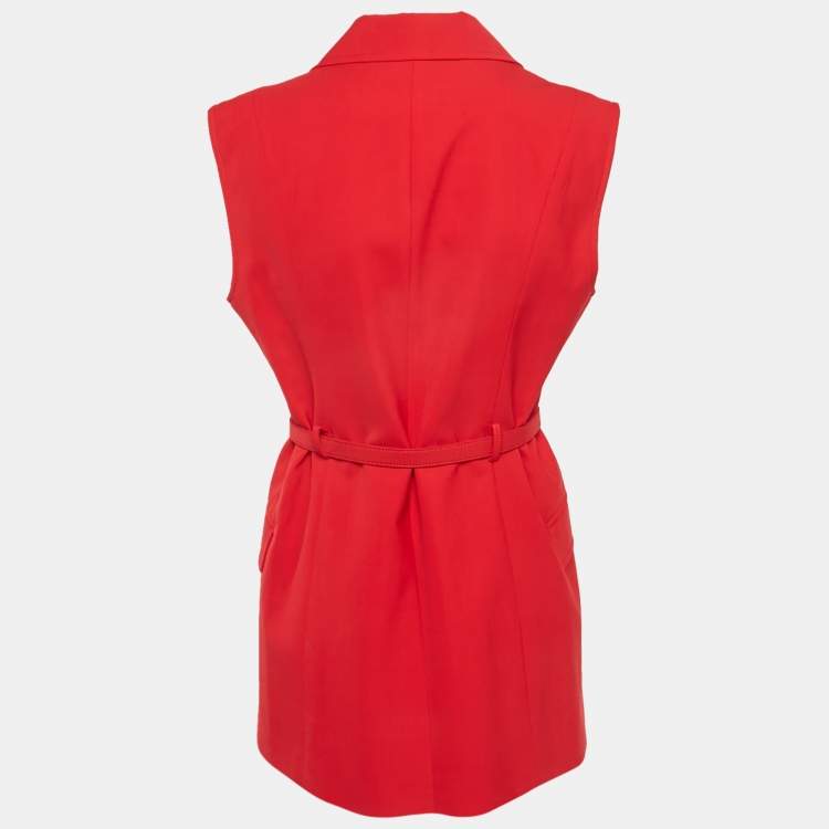 Pre Owned فستان فالنتينو كريب بحزام أحمر قصير مقاس متوسط