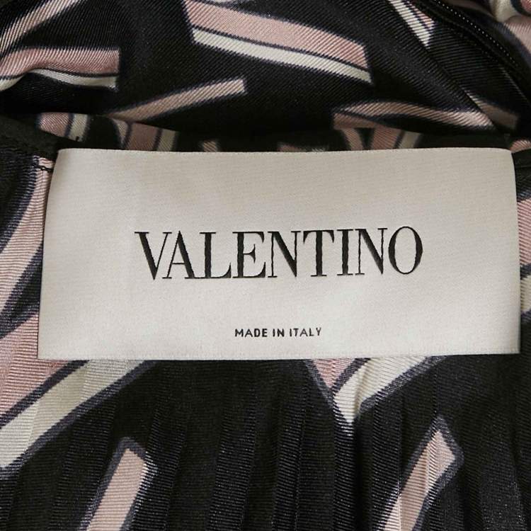 Pre Owned Valentino Black/Pink Printed Silk Plissé Midi Dress M