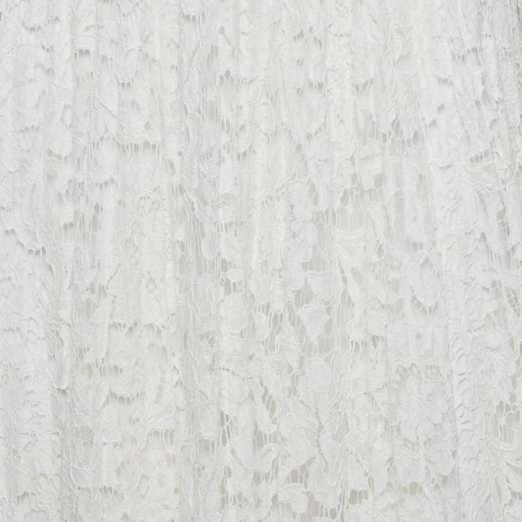 Pre Owned Valentino White Floral Lace Pleated Maxi Skirt S