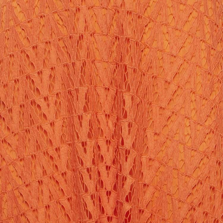 Pre Owned Valentino Orange Lace Midi Skirt M