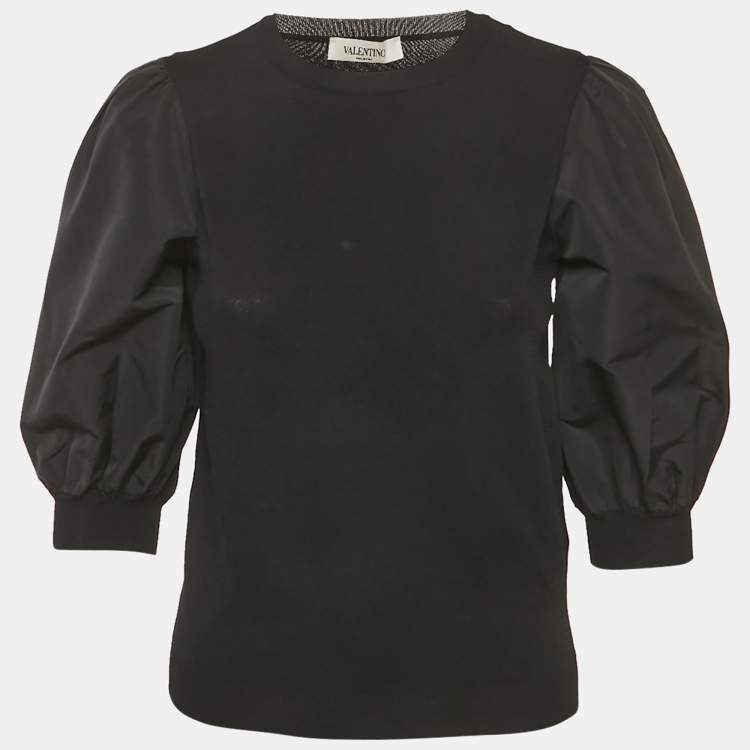 Pre Owned Valentino Black Knit Puff Sleeve Top S