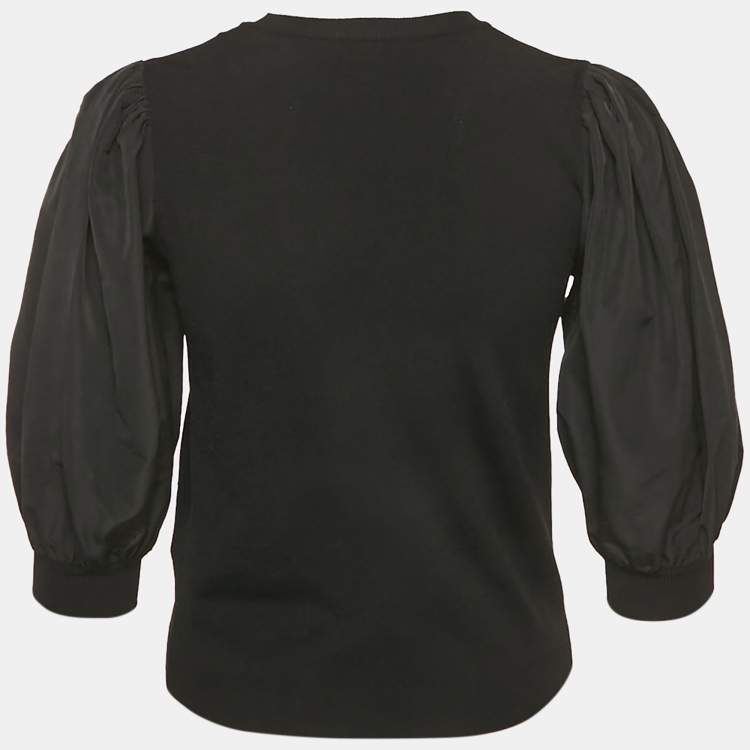 Pre Owned Valentino Black Knit Puff Sleeve Top S