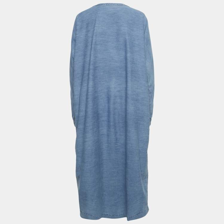 Pre Owned Valentino Blue Denim V Logo Maxi Dress L