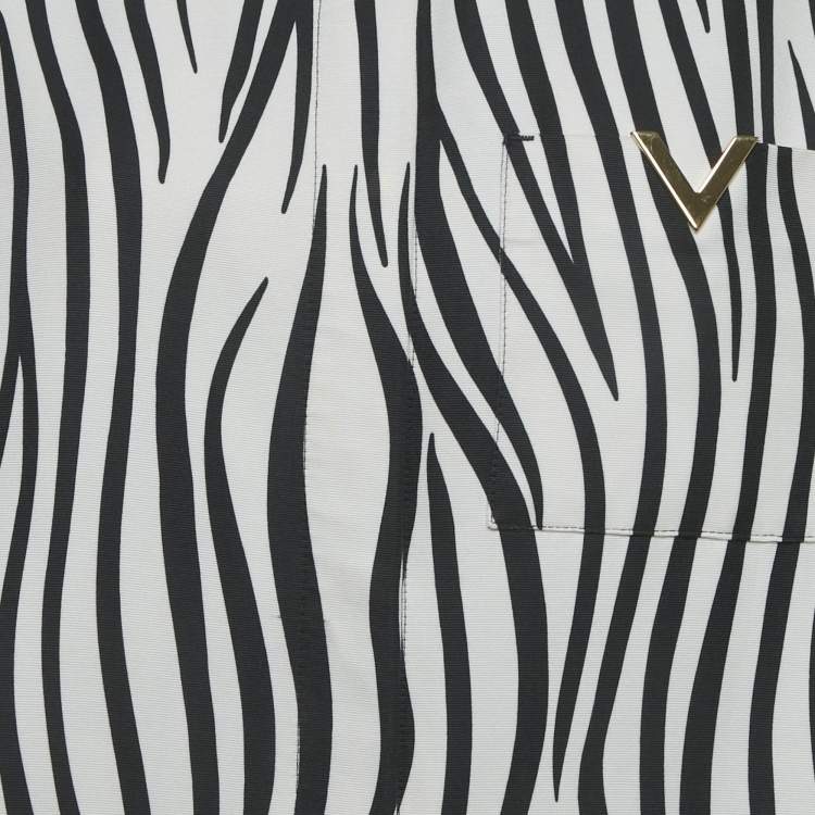 Pre Owned Valentino White/Black Zebra Print Cotton V Detail Oversized Shirt XS