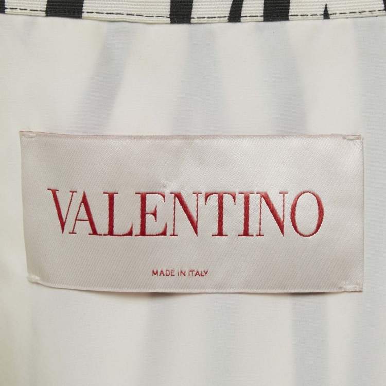 Pre Owned Valentino White/Black Zebra Print Cotton V Detail Oversized Shirt XS