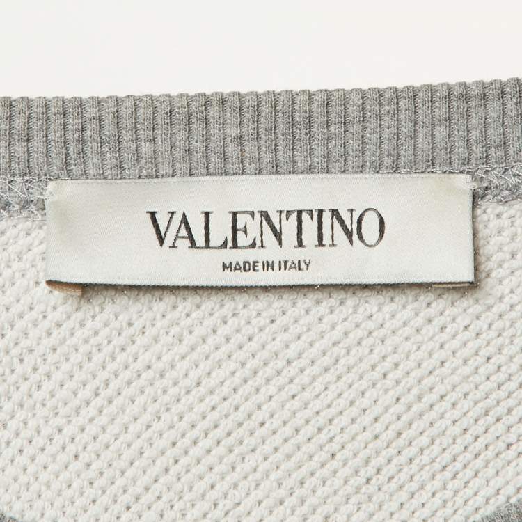Pre Owned Valentino Grey Logo Print Cotton Sweatshirt M