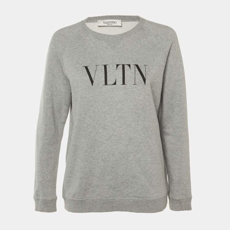 Pre Owned Valentino Grey Logo Print Cotton Sweatshirt M