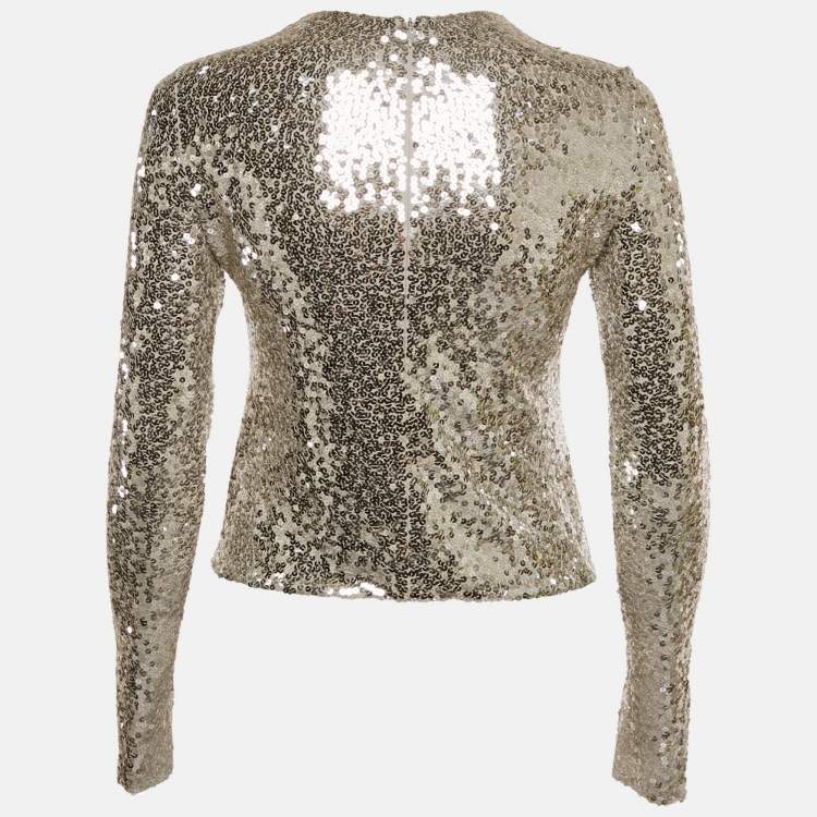Pre Owned Valentino Grey/Silver Sequin Embellished Jersey Bodysuit M