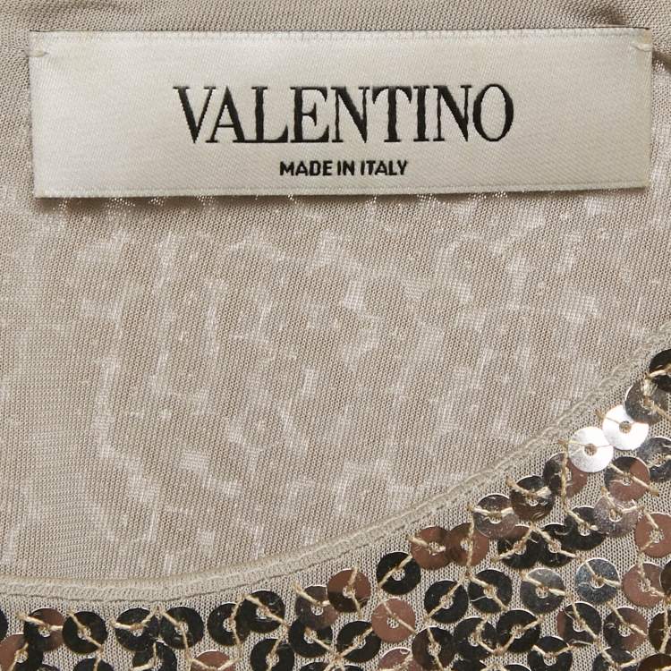 Pre Owned Valentino Grey/Silver Sequin Embellished Jersey Bodysuit M