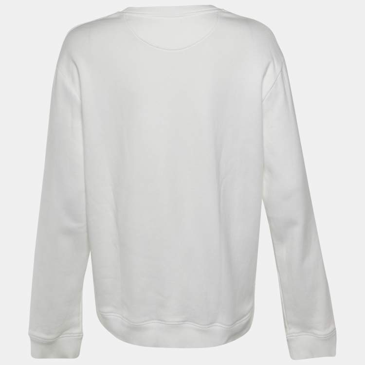 Pre Owned Valentino White Logo Applique Cotton Sweatshirt L
