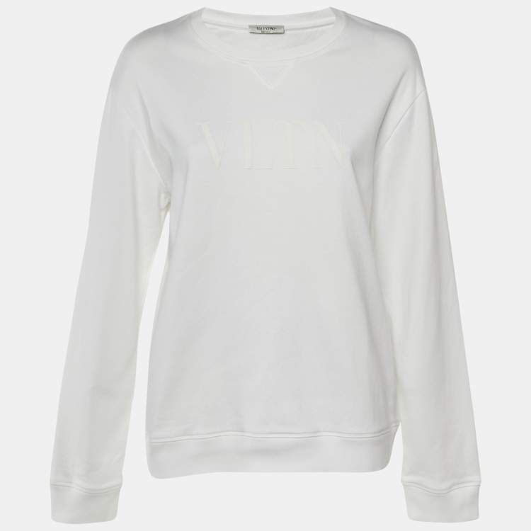 Pre Owned Valentino White Logo Applique Cotton Sweatshirt L