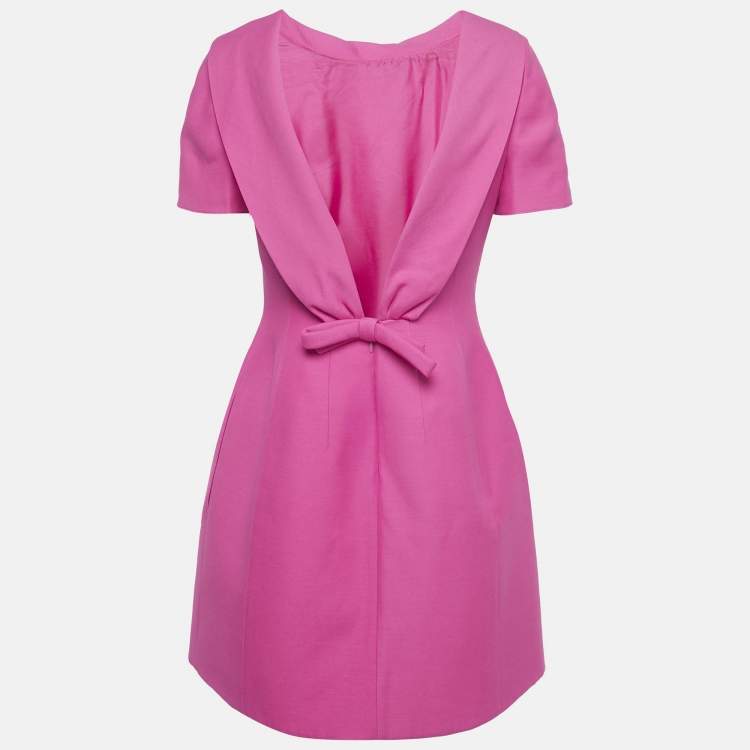 Pre Owned Valentino Pink Wool Open Back Bow Detail Mini Dress M