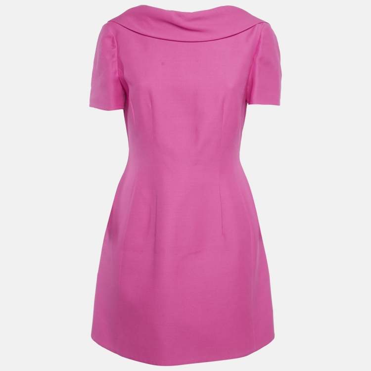 Pre Owned Valentino Pink Wool Open Back Bow Detail Mini Dress M