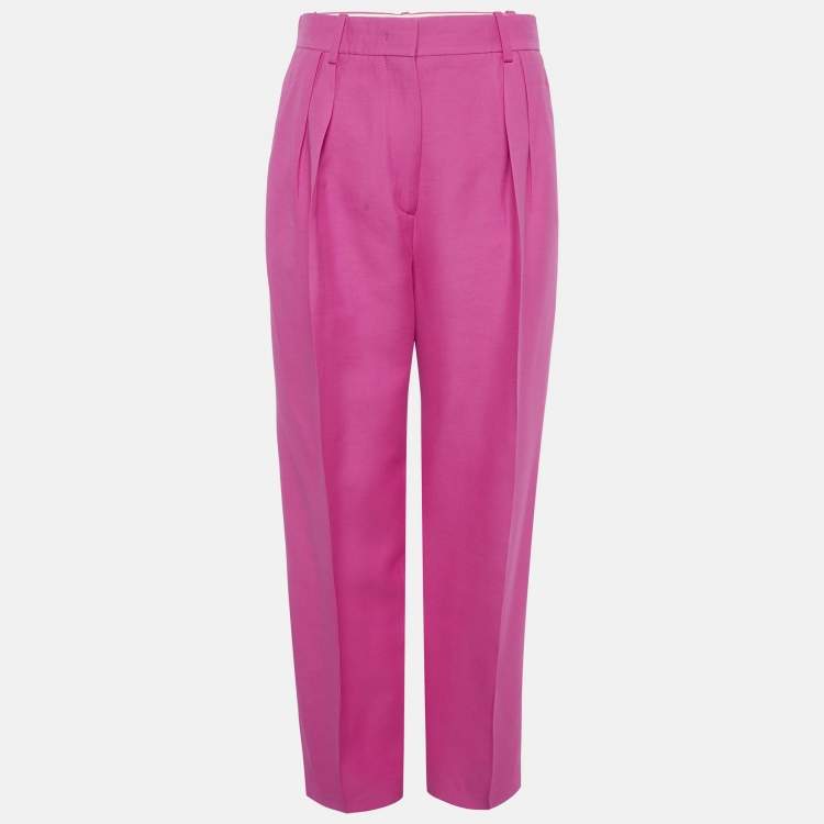 Pre Owned Valentino Pink Wool Pleated Trousers S
