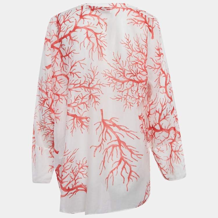 Pre Owned Valentino Archive '68 White Coral Print Cotton Blouse S