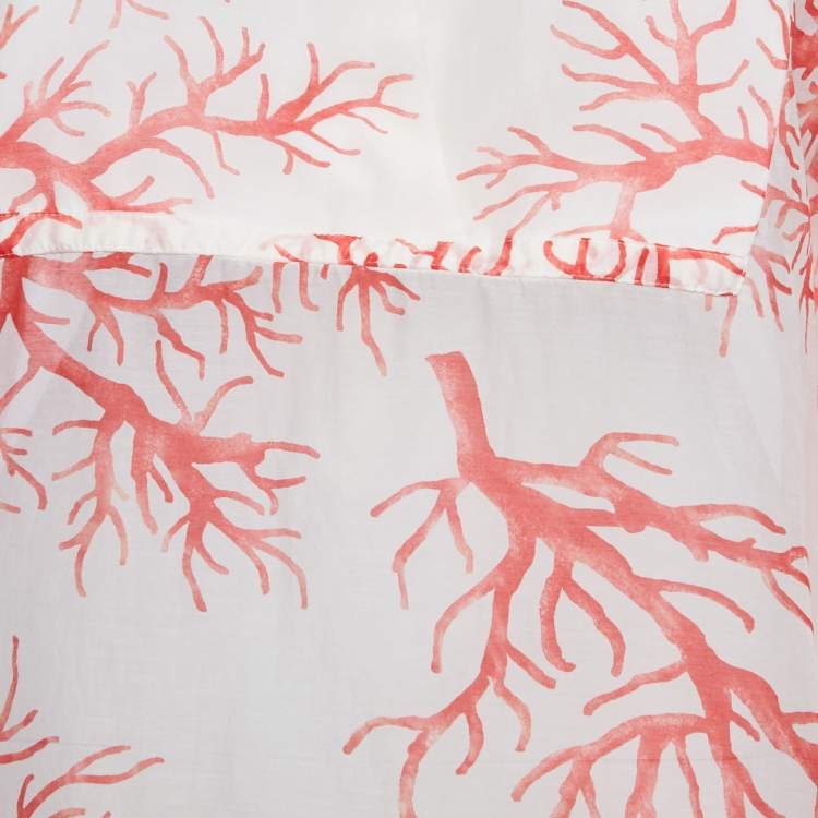 Pre Owned Valentino Archive '68 White Coral Print Cotton Blouse S