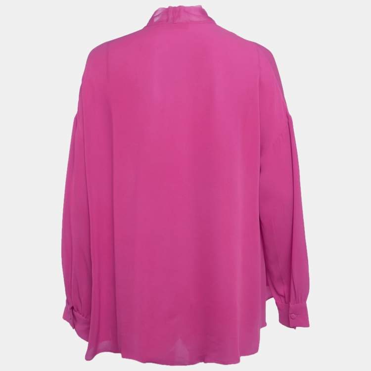 Pre Owned Valentino Pink Silk Neck Tie-Up Blouse S