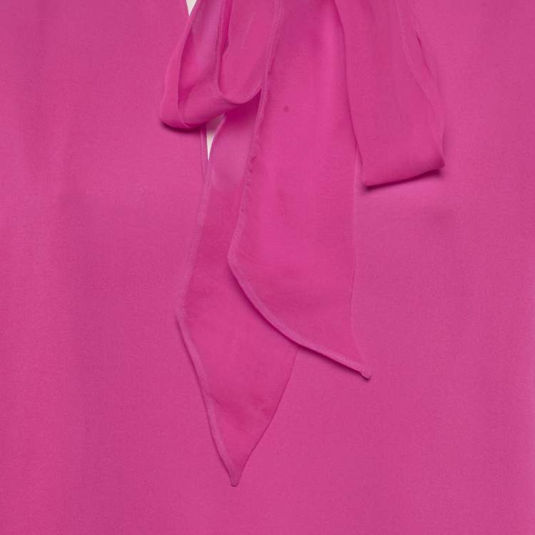 Pre Owned Valentino Pink Silk Neck Tie-Up Blouse S