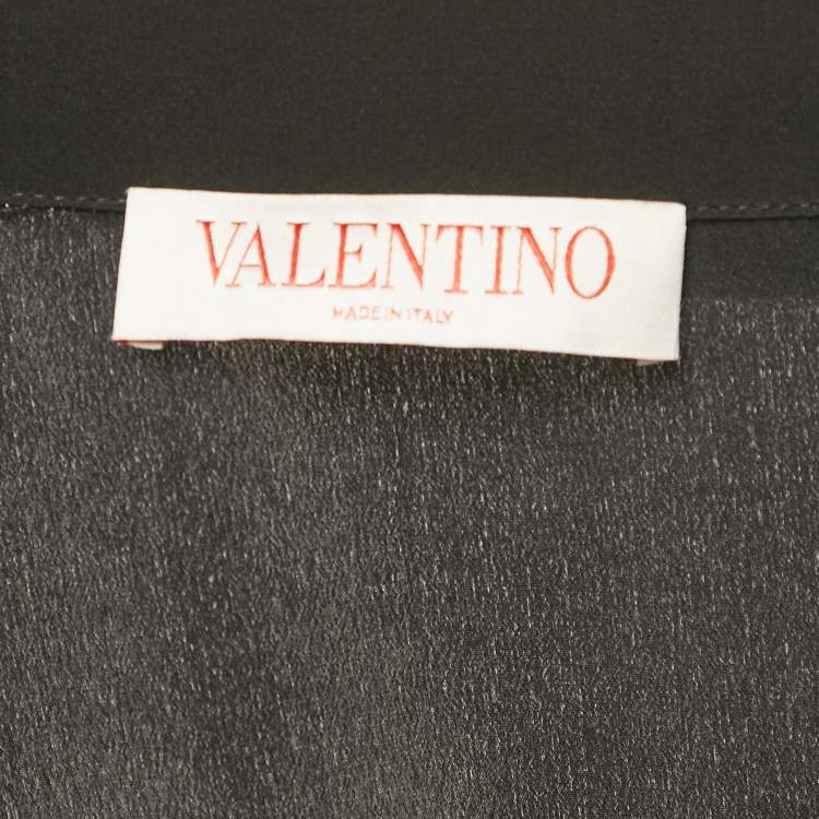 مملوكة مسبقًا Valentino Black Printed Silk Feather Trim Shirt S