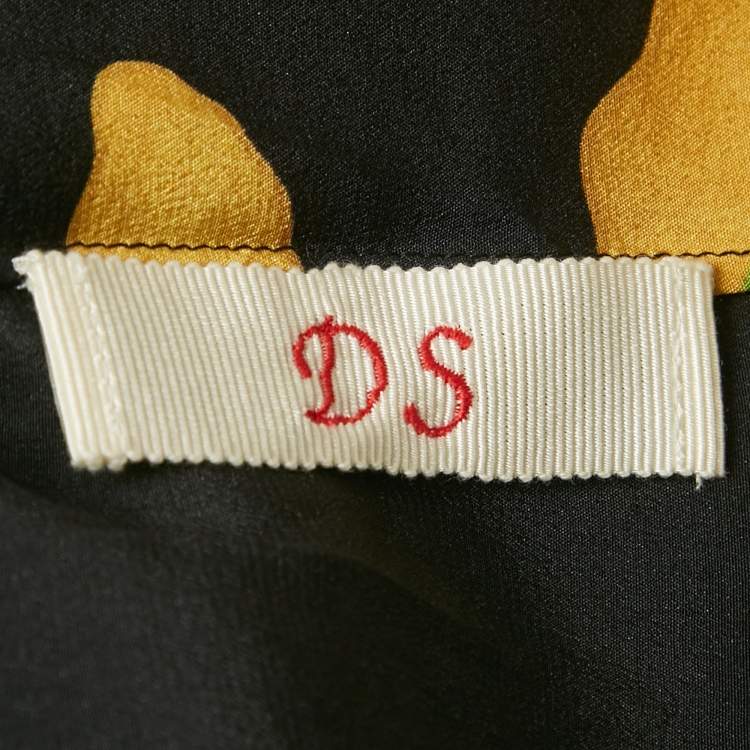 مملوكة مسبقًا Valentino Black Printed Silk Feather Trim Shirt S