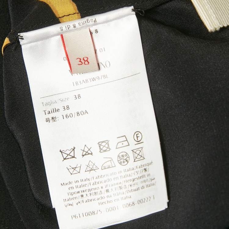 مملوكة مسبقًا Valentino Black Printed Silk Feather Trim Shirt S