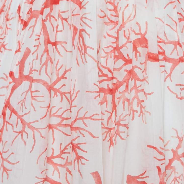 Pre Owned Valentino Archive '68 White Printed Cotton & Silk Midi Skirt M