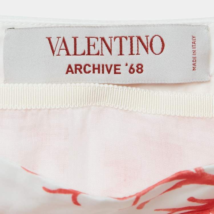 Pre Owned Valentino Archive '68 White Printed Cotton & Silk Midi Skirt M