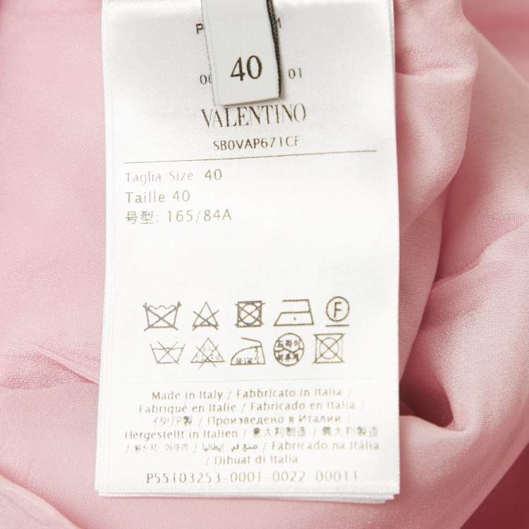 Pre Owned Valentino Pink Graphic Print Wool Blend Feather Trim Dress S